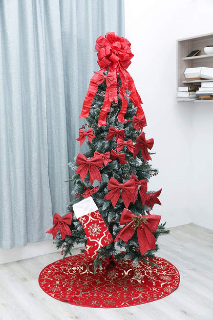 Flash World 48 Inch Large Christmas Tree Skirt Xmas Soft Cover Mat Decor Snowflake Collar Farmhouse Tree Skirt for Holiday Ornaments Party Home Indoor Decorations (Red, 48INCH)