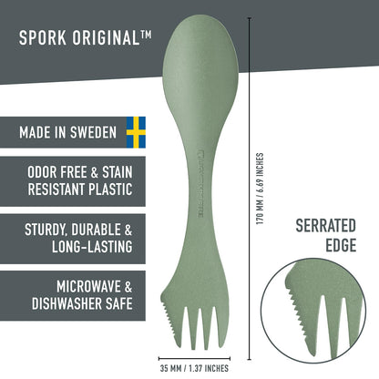 Light my Fire Spork Original 3-in-1 Camping Cutlery Knife Fork Spoon Set Survival Gifts for Scouts Camping Accessories Sporks Reusable Travel Cutlery Set 4-Pack Nature