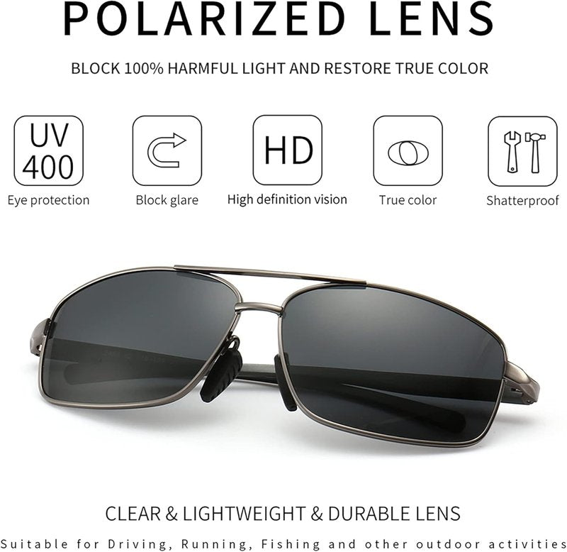 SUNGAIT Ultra Lightweight Polarized Sunglasses for Men - UV400 Protection, Stylish Rectangular Design