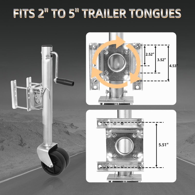 Heavy Duty Trailer Jack, Bolt-on Tongue Jack with Drop Leg and Handle, Adjustable Boat Trailer Jack (Dual Wheel, 1500lbs)