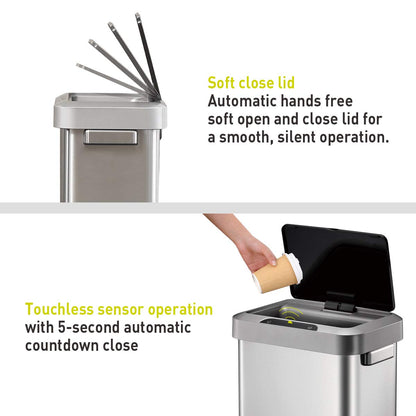 EKO EK9262MT-45L Horizon 45 Liter/11.9 Gallon Rectangular Motion Sensor Trash Can, Brushed Stainless Steel Finish