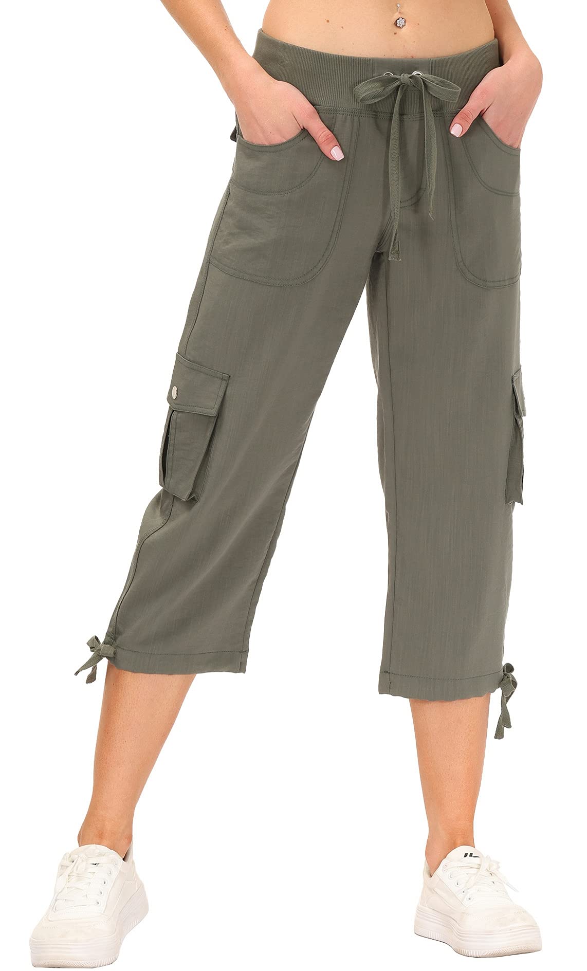 MoFiz Women's Capris Cargo Hiking Pants Lightweight Quick Dry Running Athletic Outdoor Summer Shorts for Women Button Pockets Ginger XS