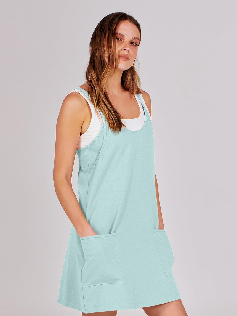 ANRABESS Women Athletic Dress Summer Tennis Workout Active Sports Mini Romper Dress Built in Shorts Travel Vacation Clothes Mint Green X-Smal