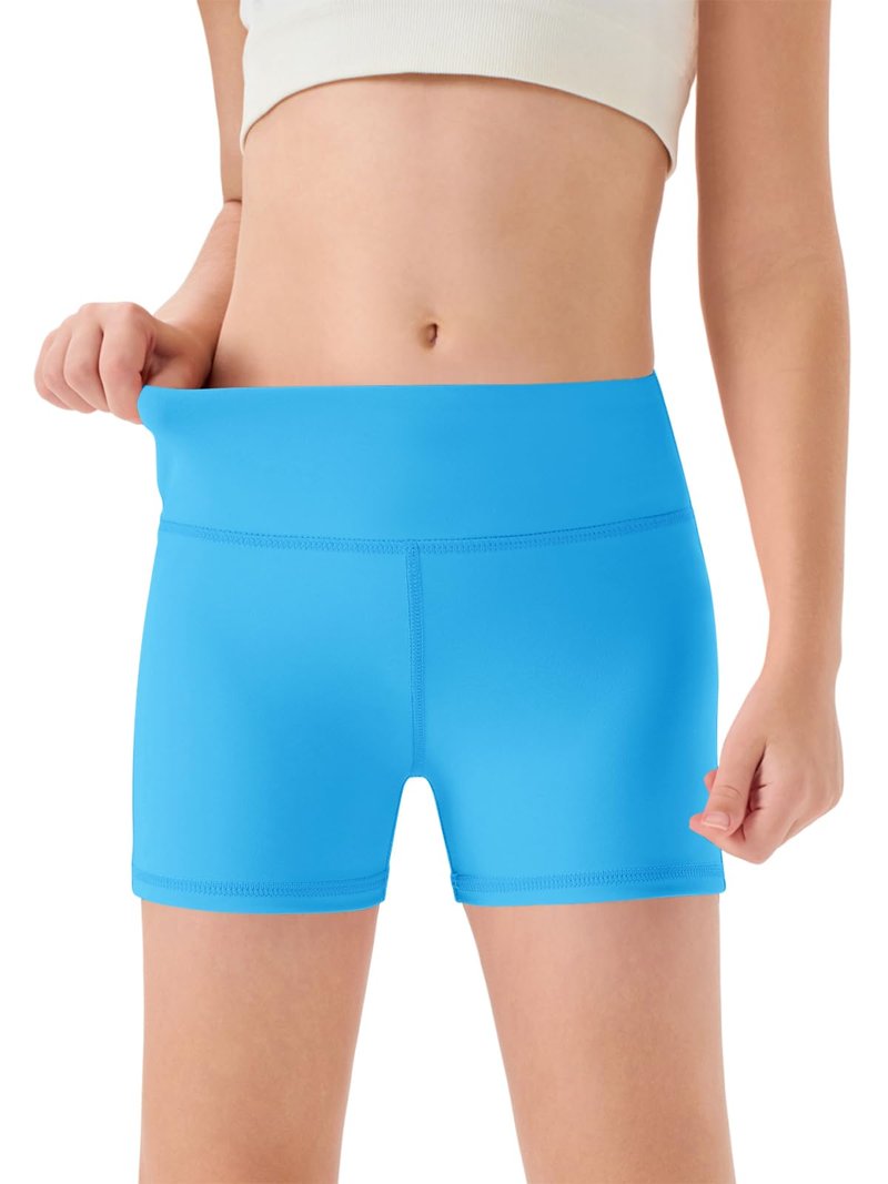 Haloumoning Girls Athletic Shorts Kids High Waisted Yoga Dance Biker Shorts Comfy Gymnastics Shorts 5-14Y Lake Blue