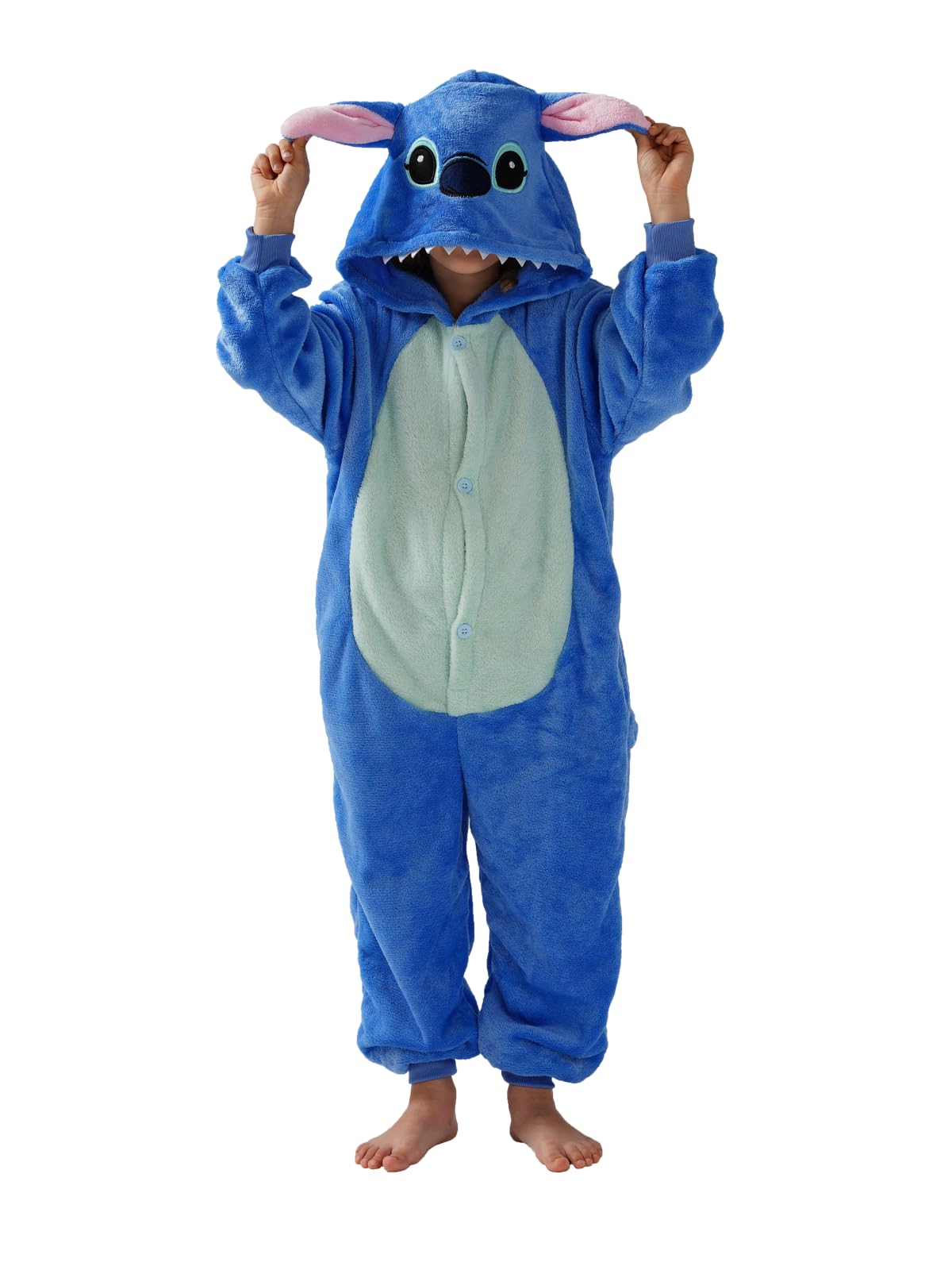 SCOPUCI Unisex Children Animal Onesie Pajamas,Kids Flannel Halloween Cosplay Costume/Homewear/Sleepwear (Blue-a,9-10 Years)
