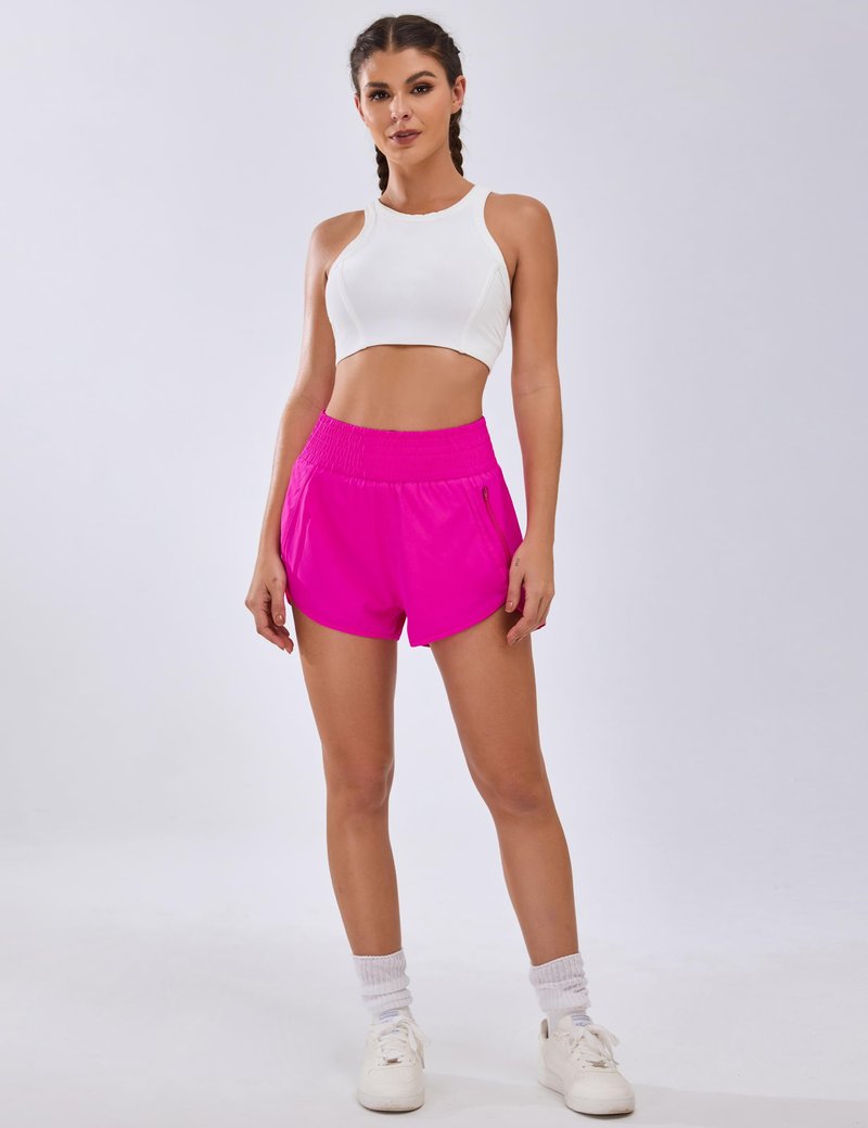 BMJL Women's Athletic Shorts High Waisted Running Short Pocket 2.5" Sporty Shorts Gym Elastic Workout Shorts(XL,Bright Pink)