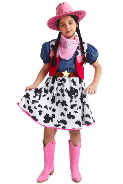 Doxrmuru Cowgirl Costume for Girls Halloween Western Rodeo Dress Up Outfit with Cowgirl Hat 7-8 Years