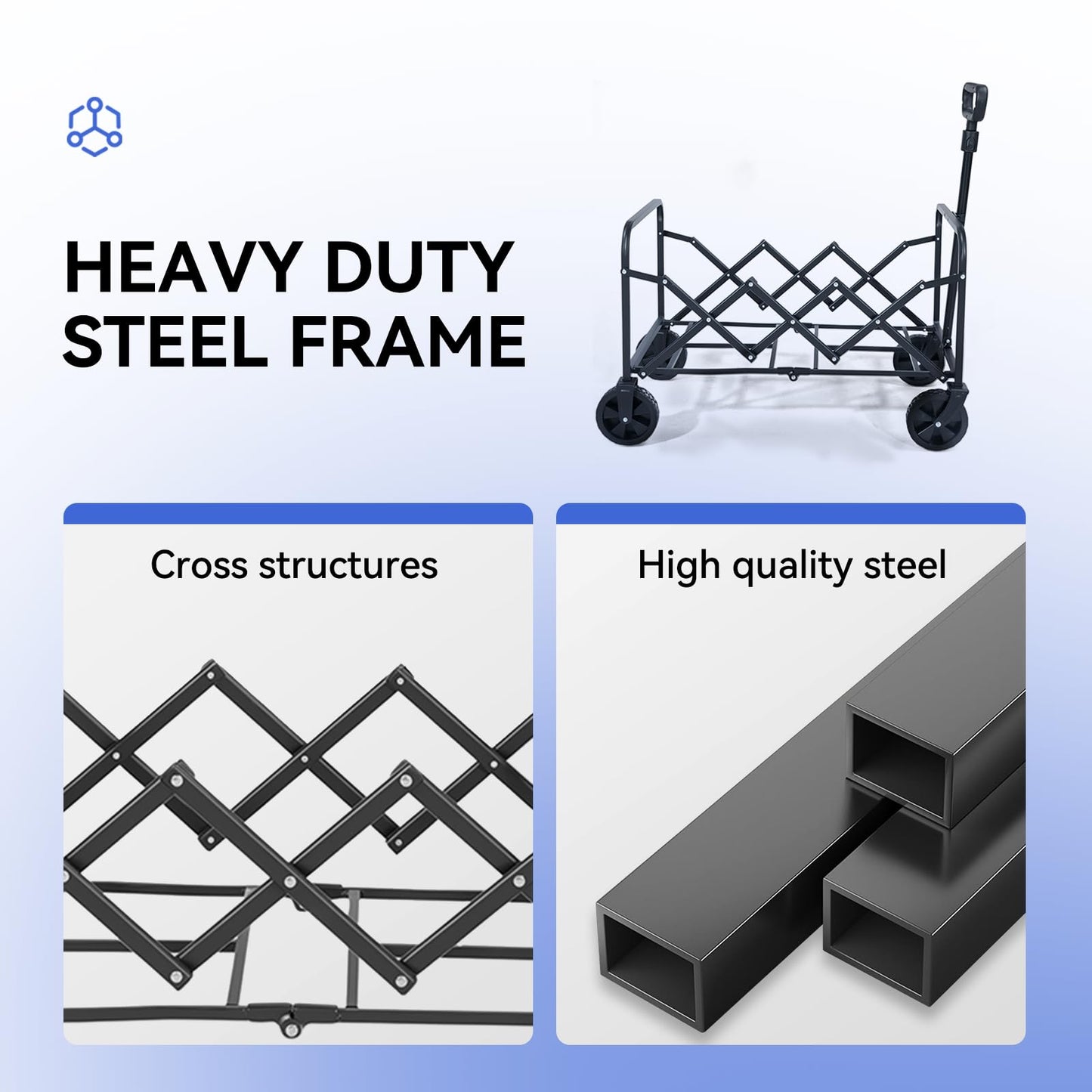 Collapsible Foldable Wagon, Foldig Wagon with Wheel Heavy Duty with 180lbs Weight Capacity Lightweight Utility Camping Cart for Groceries Garden Beach Sports Fishing (Black)