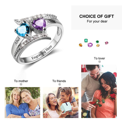 Lam Hub Fong Personalized Mothers Day Gifts Birthstone Rings for Women Mother Daughter Promise Rings for Her Custom Engagement Name Rings for Her Girlfriend Wife (2 Birthstones-1, 10)