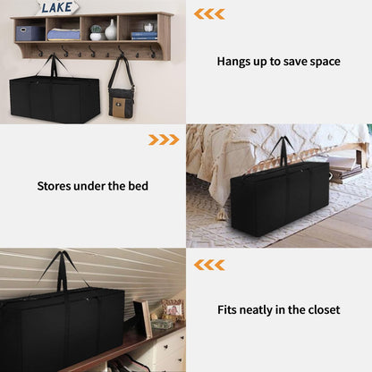 Dokon Garden Furniture Cushion Storage Bag Waterproof Christmas Tree Storage Bag Anti-UV Heavy Duty Oxford Fabric Outdoor Cushion Bags with Durable Handle and Zipper (175x55x75cm) - Black