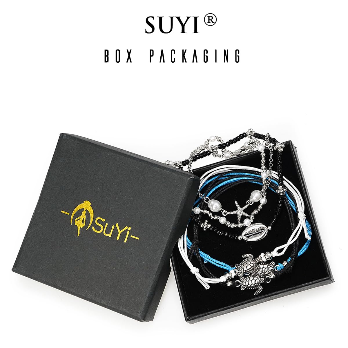 Suyi Beach Turtle Anklet Boho Handmade Adjustable Anklet Layered Rope Anklet Foot Chain for Women Set 6