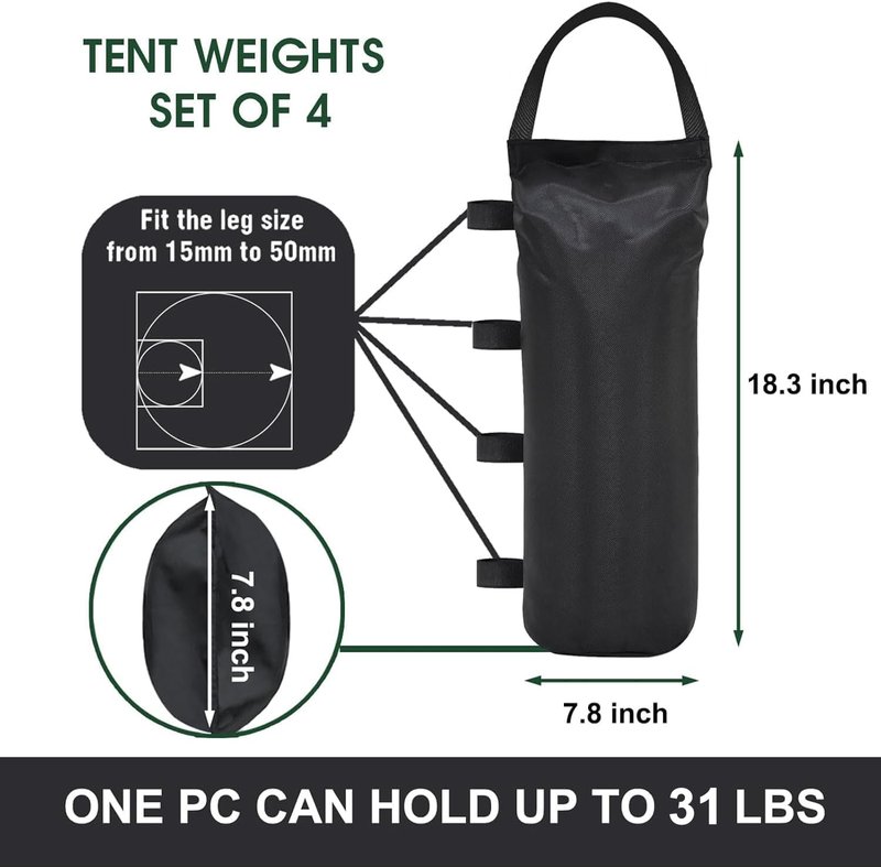 Eurmax USA 125LBS 4-Pack Universal Canopy Weights, Secure Wind Protection to Prevent Tipping, Easy Wrap-Around Installation Heavy Duty Sandbags (Without Sand), Fits All Instant Shelter Legs,Black