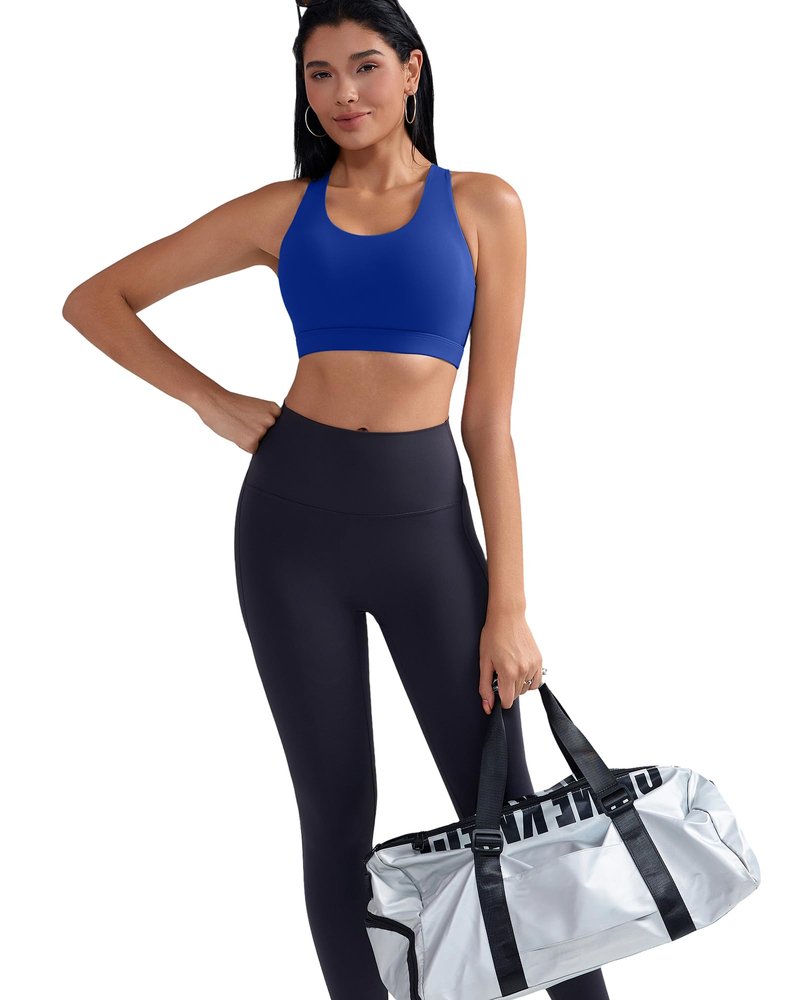 RUNNING GIRL Sports Bra for Women, Criss-Cross Back Padded Strappy Sports Bras Medium Support Yoga Bra with Removable Cups(2353 Bright Blue_3XL)