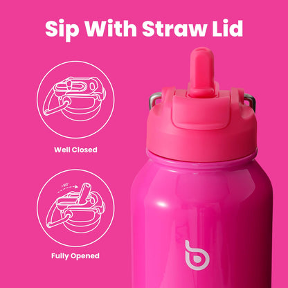 BOTTLE BOTTLE 40 oz sports water bottle stainless steel insulated water bottle with straw and pills holder (hot pink)