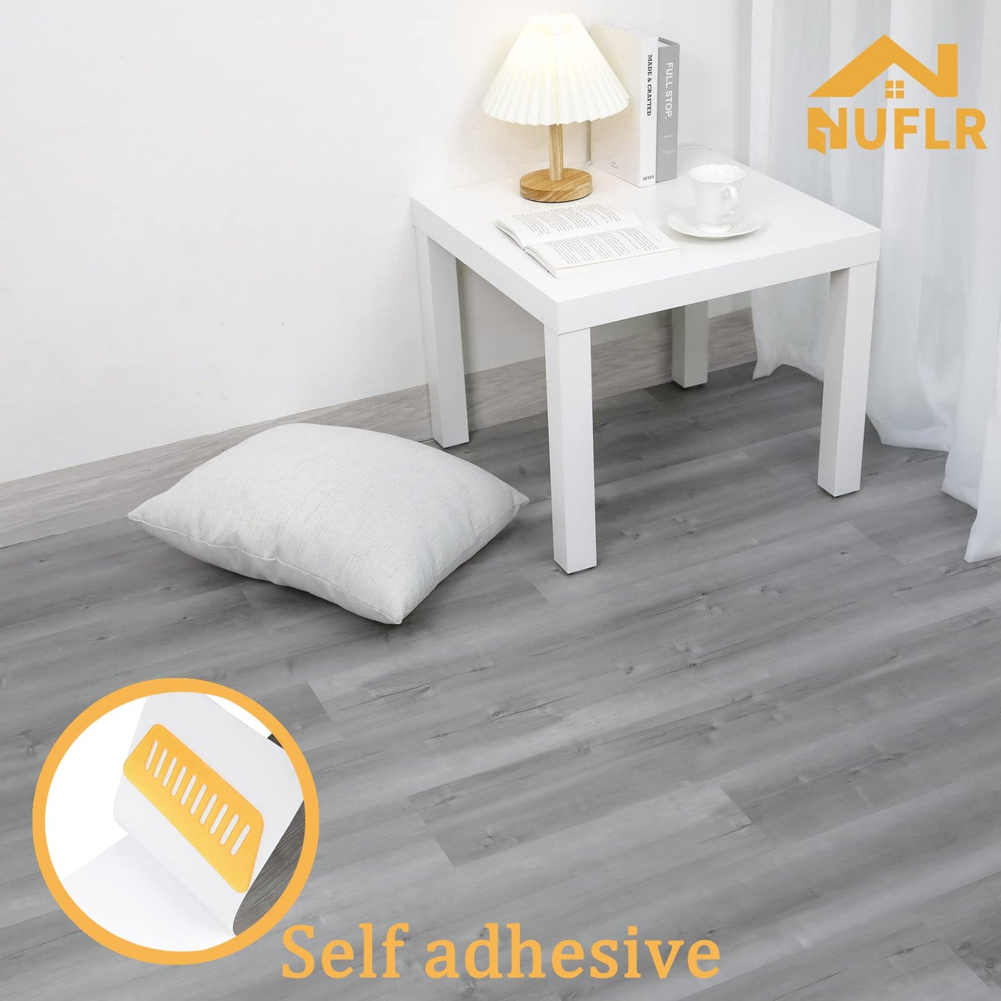 NUFLR Floor Tiles Self Adhesive Vinyl Flooring Grey Wood Effect Peel and Stick Floor Tile Vinyl Flooring Roll for Kitchen Living Room and Bathroom Planks 15X90cm 10pcs (1.35m²)