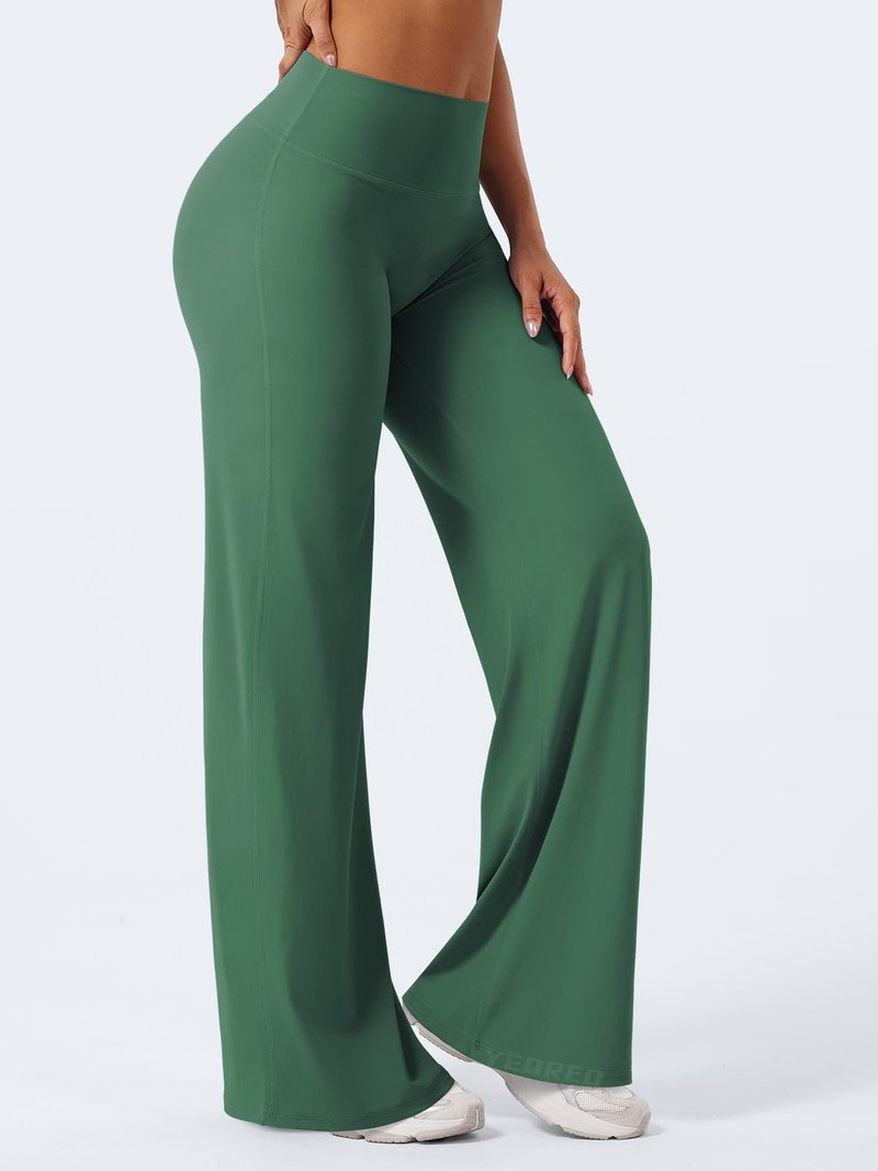YEOREO Workout Leggings Womens No Front Seam Straight Leggings 33" High Waist Buttery Eddiy Gym Yoga Pants Dark Green S