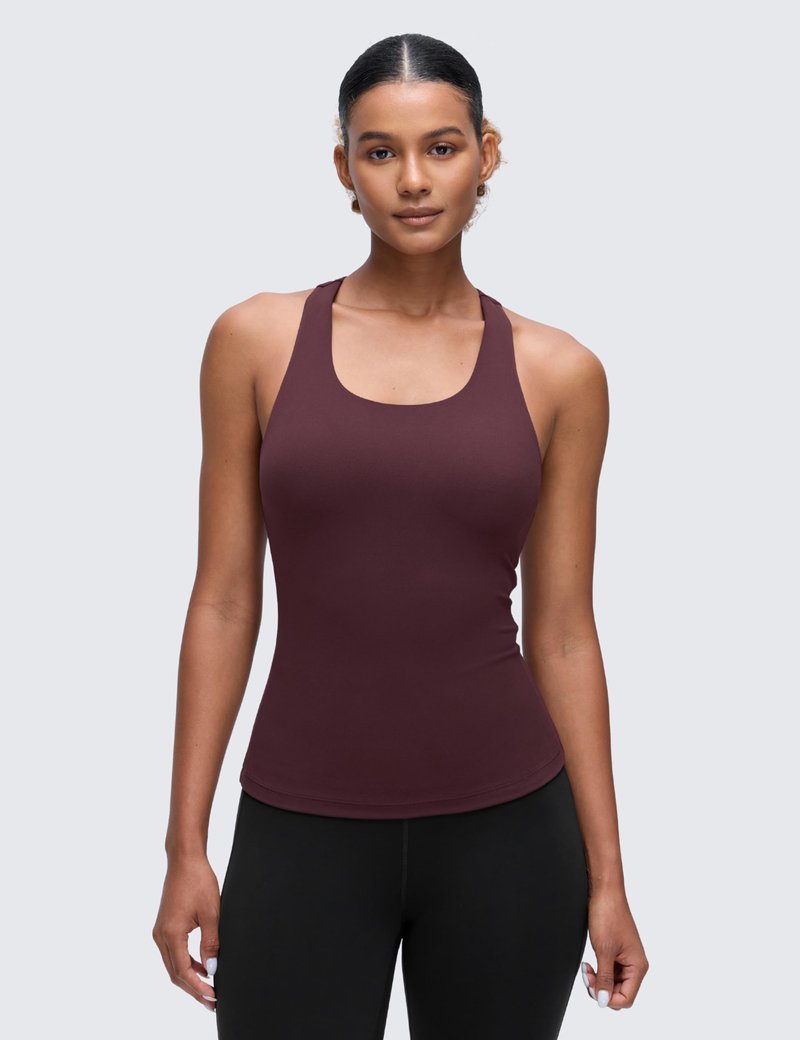 CRZ YOGA Butterluxe Workout Racerback Tank Tops for Women - Padded Athletic Spandex Yoga Shirts with Built in Bra Ripe Plum X-Small