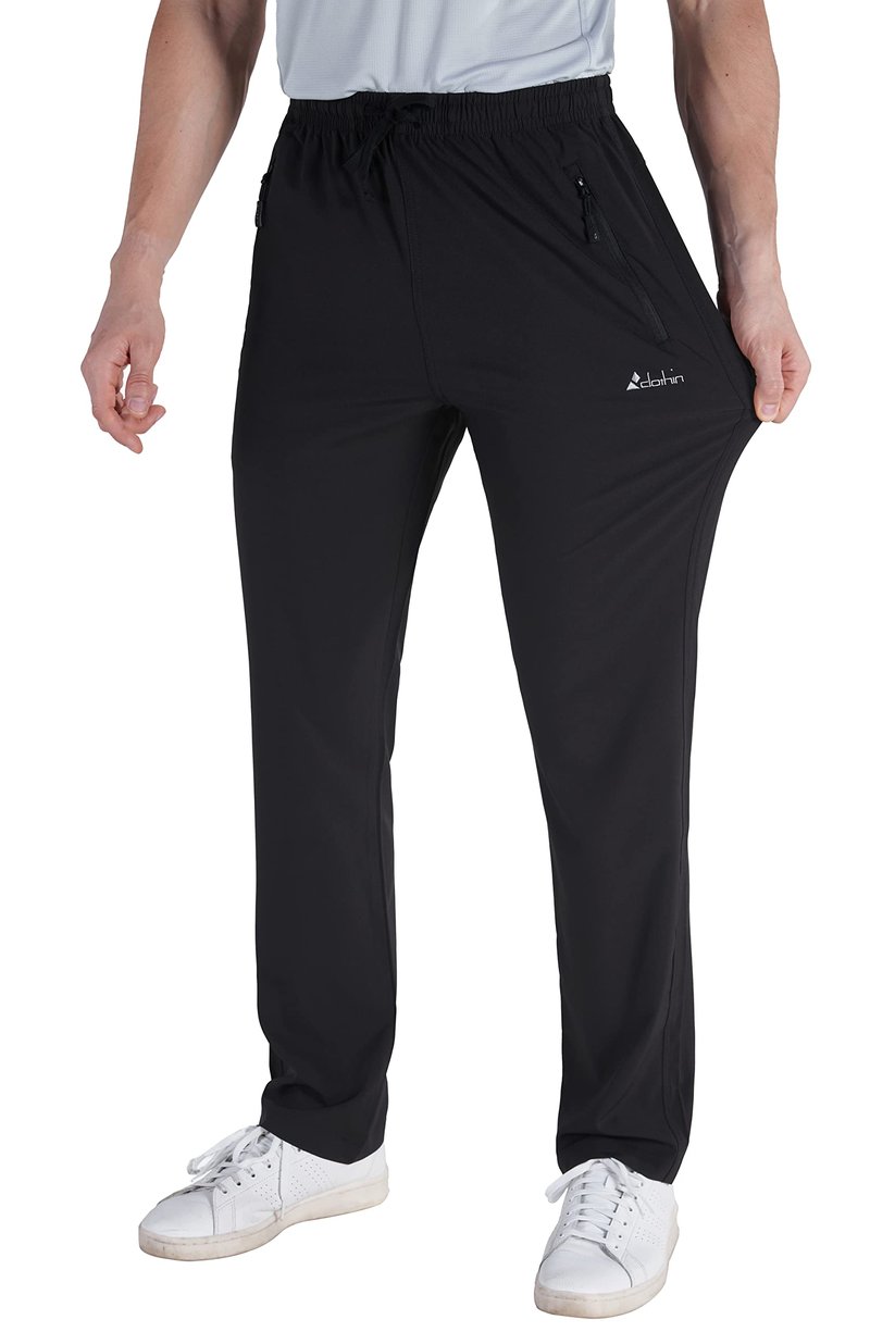 clothin Mens Workout Athletic Pants Elastic-Waist Drawstring Pants for Sport Exercise Travel,Quick-Dry,Stretchy,Black,M(31-34W x 30L)