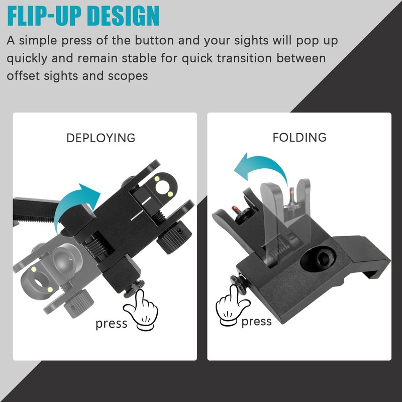 45 Degree Offset Iron Sights, Canted Iron Sights with Red and Green Dots, Flip Up Front Rear Sites Adjustable Front Sight Rapid Transition for Picatinny and Weaver Rails