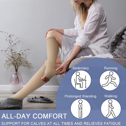 Beister Medical Open Toe Knee High Calf Compression Socks for Women & Men, Firm 20-30 mmHg Graduated Support Hosiery for Varicose Veins, Edema, Flight, Pregnancy （A Pair）