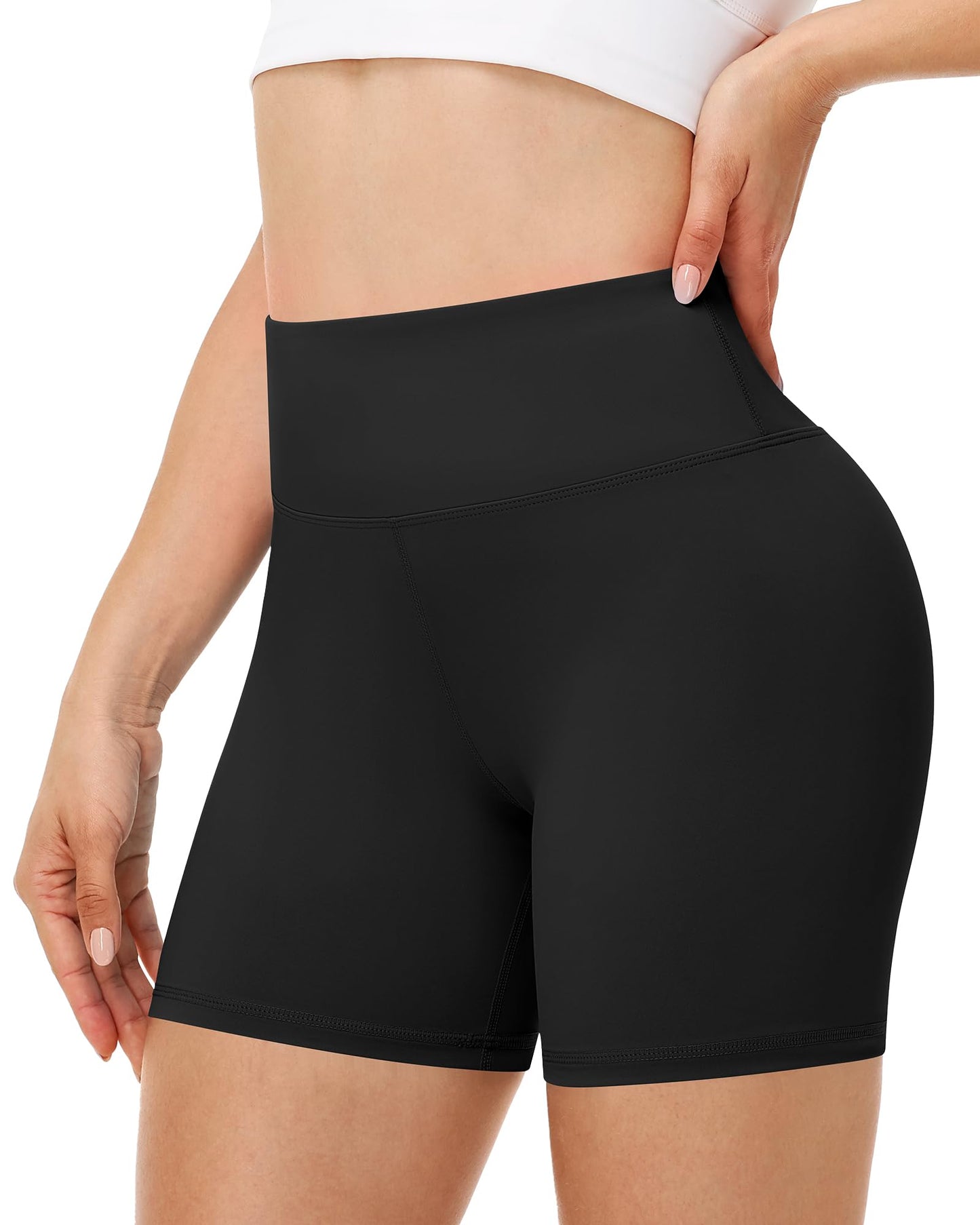 Runhit Spandex Shorts Women Biker Workout Gym Yoga Athletic Running Volleyball Booty Tummy Control High Waisted Soft Compression No See Through 5" M Black