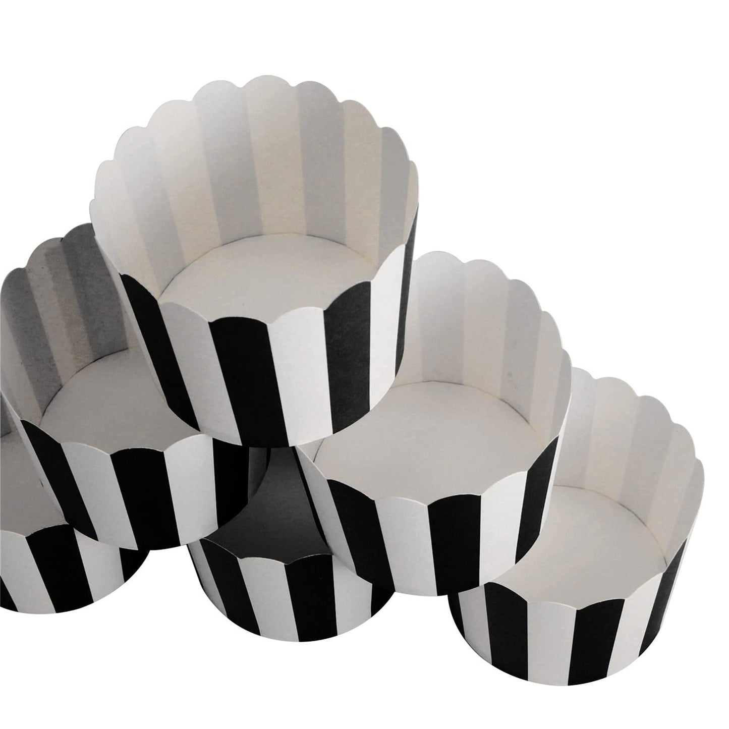 STARUBY 50 Pack Muffin Liners Baking Paper Cups Black and White Stripes Cupcake Liners Elegent Muffins Baking Cups Cupcake Wrappers for Birthday Parties, Weddings, Bottom Dia 2.36 Inch