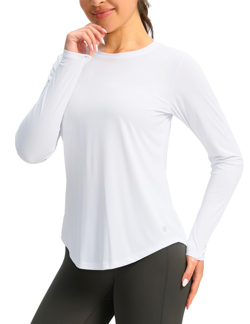 Women's UPF 50+ Sun Shirt Long Sleeve UV Shirts Rash Guard Lightweight Quick Dry Workout Hiking Tops for Women(White,M)