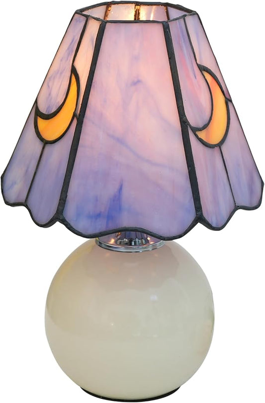 Mushroom Lamp Tiffany Stained Glass Moon lamp Cute Small Bedside Table Lamps for Living Room Home Decor,Girls Women Birthday Christmas Thanksgiving Day Gift,Pink Blue