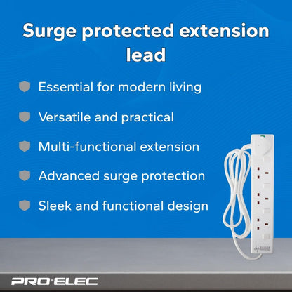 pro elec plpl15330pl 2 m Switched and Surge Protected 4 Gang Extension Lead white