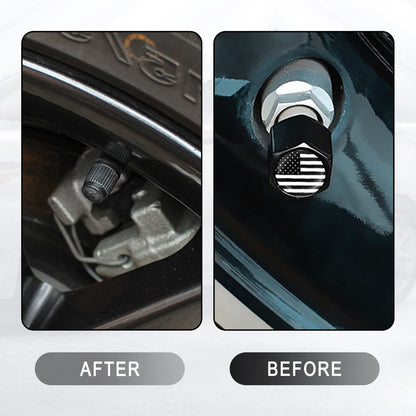 Ajxn 4 PCS B&W American Flag Car Wheel Tire Valve Stem Caps Airtight Dust Proof Covers Universal Tire Air Valve Caps for Cars, Trucks, Bicycles (Black)