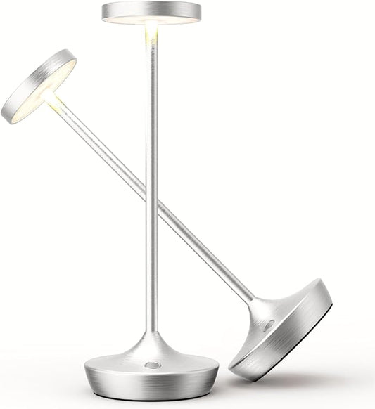 Cordless Table Lamp Rechargeable - 6000mAh LED Battery Operated Table Light - Portable Touch Dimmable Outdoor Waterproof Table Lamps for Patio Bar Restaurant Dining (2 Silver)