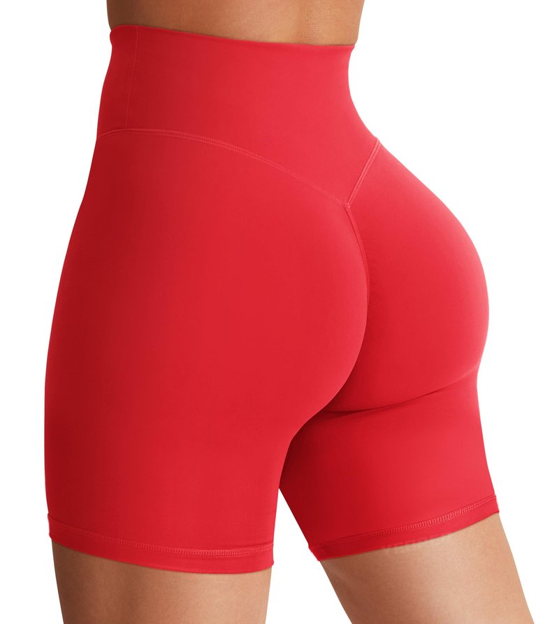 YEOREO Women's Biker Shorts 3.6" / 4.5" / 6" Workout Gym Shorts High Waist Tummy Control Hidden Scrunch Running Yoga Red