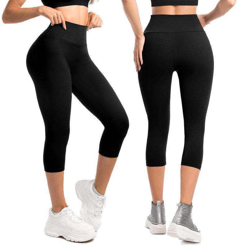Leafigure 2-Pack Capri Leggings for Women, High Waisted Soft Yoga Pants for Gym Workout Black L-XL