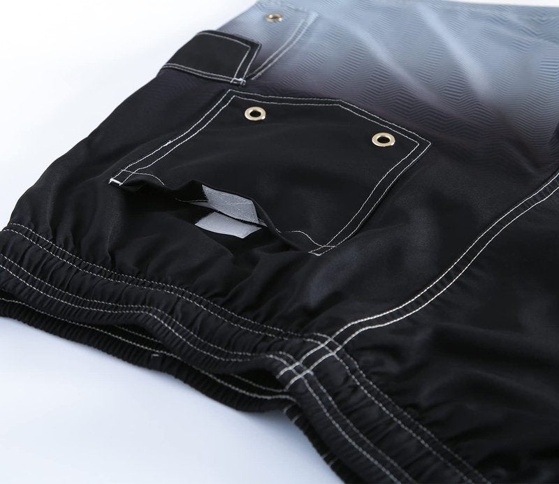 ELETOP Men's Swim Trunks Quick Dry Bathing Suit Swimming Board Shorts Mesh Lining Beach Swimwear Cargo Gradient Black L