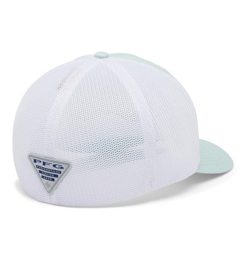 Columbia Unisex PFG Fish Flag Mesh Ball Cap, ICY Morn/White/US Fish Flag, Small/Medium