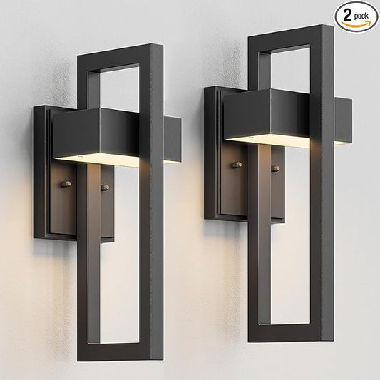 Modern Outdoor Wall Lights 2-Pack Integrated LED Outdoor Wall Sconce Modern Exterior Lighting Fixtures Matte Black Porch Light for House, Patio, Garage, Front Door | 2700K