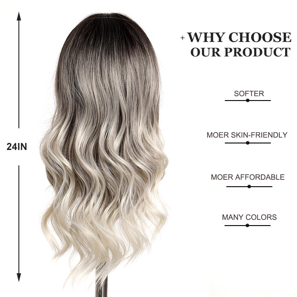 Esmee Long Wavy Ombre Brown to Blonde Wigs for Women Synthetic Hair Heat Resistant Ombre Wig for Daily Party Cosplay Use-24Inches