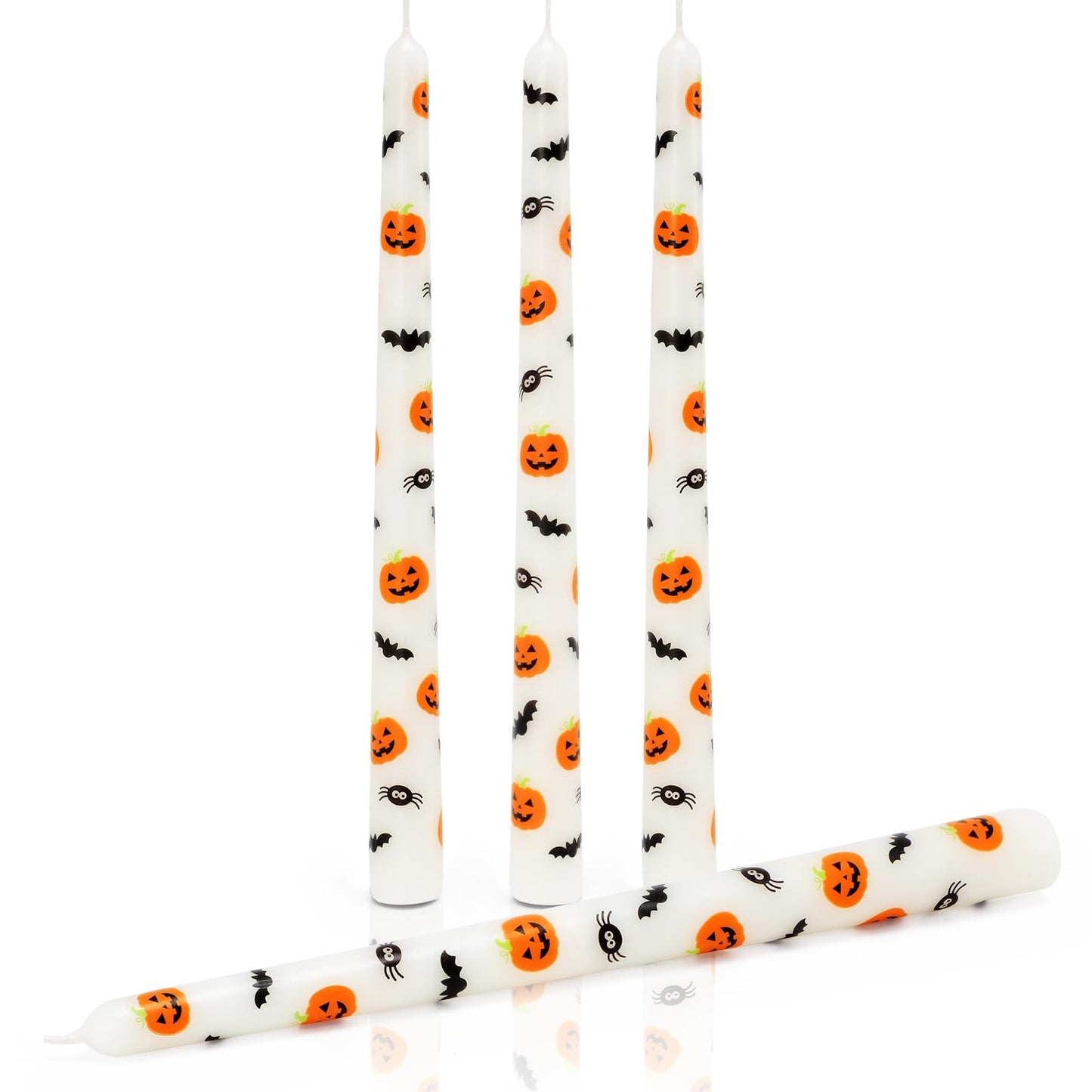 Tuitessine Halloween Taper Candles Decorative 10 Inch Tall Candle Set of 4 Unscented Pumpkin Bat Spider Candlesticks Halloween Dinner Table Decorations Party Decor Spooky Candles Gift