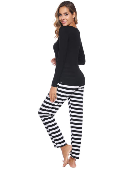 iClosam Matching Family Pajamas Set Striped Christmas Pajamas Sleepwear Dad Mom PJs Black