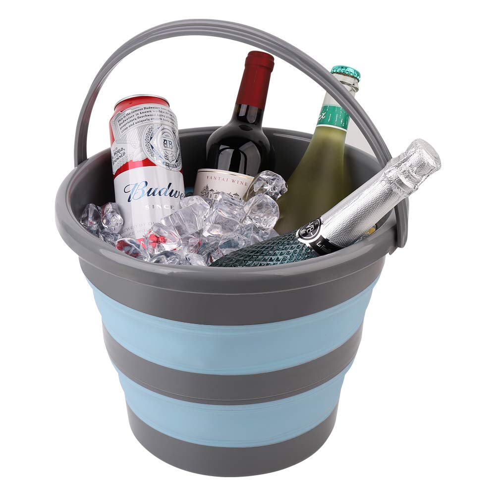 2 Pack Collapsible Plastic Bucket with 2.6 Gallon (10L) Each, Foldable Round Tub for House Cleaning, Space Saving Outdoor Waterpot for Garden or Camping, Portable Fishing Water Pail (Blue & Orange)