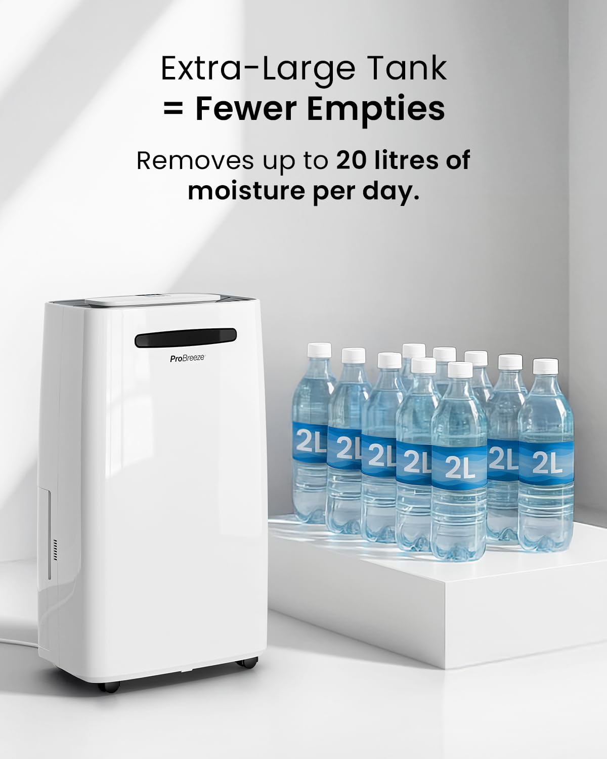 Pro Breeze® 20L/Day Dehumidifier with Digital Humidity Display, Sleep Mode, Continuous Drainage, Laundry Drying and 24 Hour Timer - Ideal for Damp and Condensation