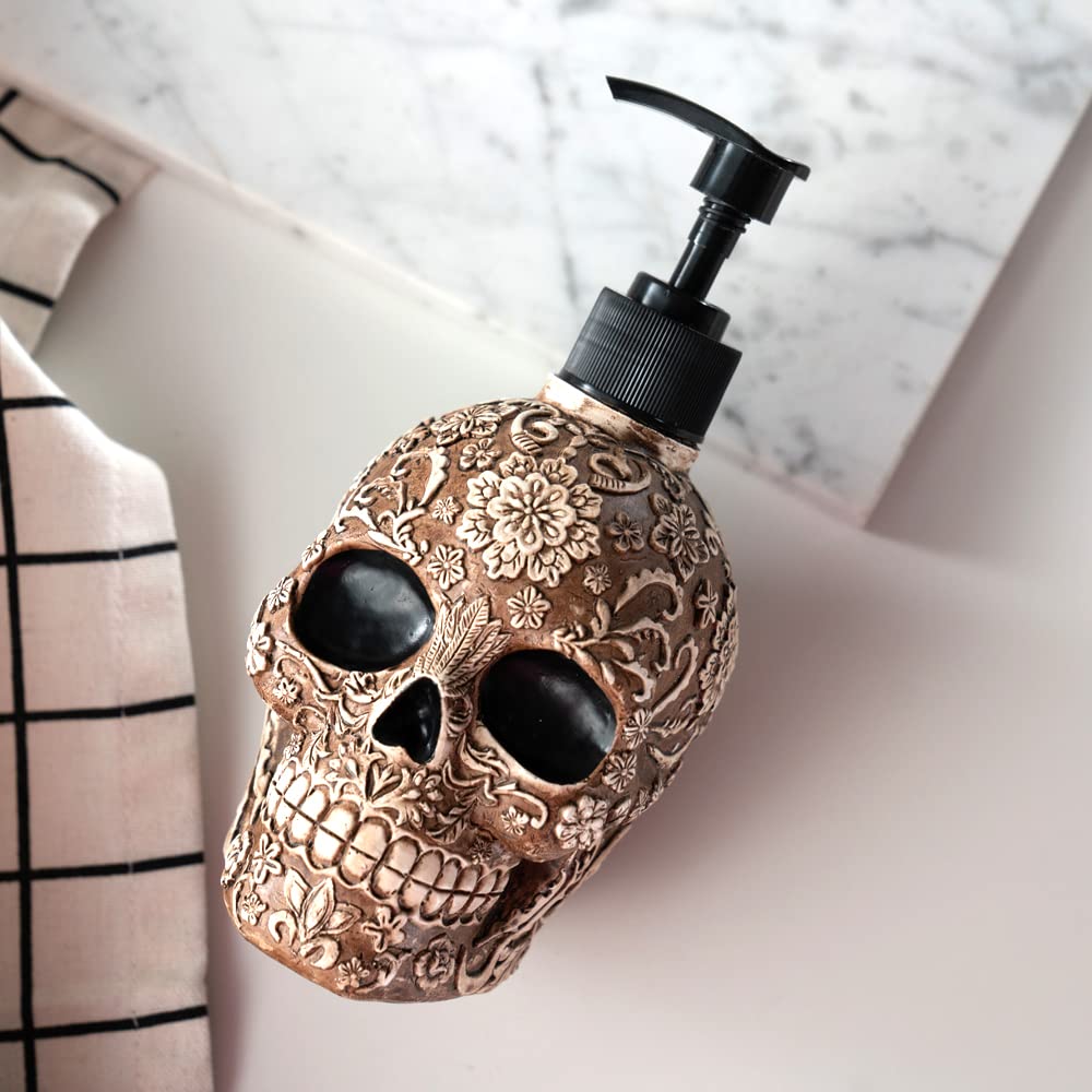 Skull Soap Dispenser with Rust Proof Pump, Refillable Liquid Hand Lotion Bottle for Bathroom, Bedroom and Kitchen（New Upgrade Pump）.