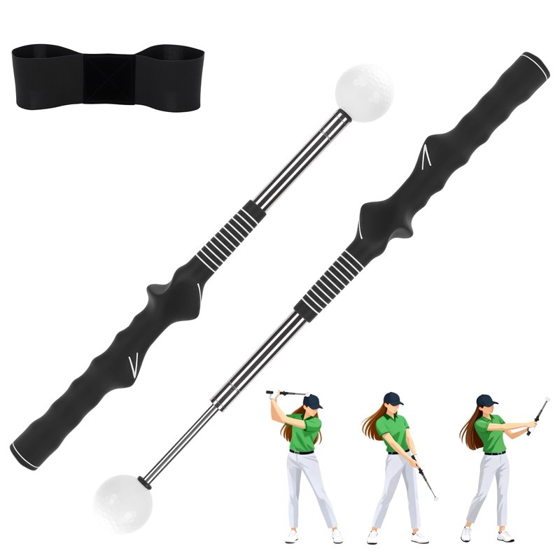 exsulity Retractable Golf Swing Training Aid, Golf Grip Trainer Right Hand, Rhythm Click Sound Telescopic Warm Up Golf Swing Trainer for Indoor & Outdoor Practice