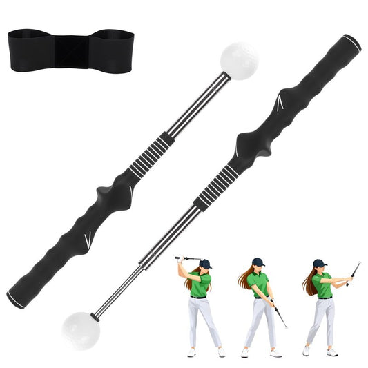 exsulity Retractable Golf Swing Training Aid, Golf Grip Trainer Right Hand, Rhythm Click Sound Telescopic Warm Up Golf Swing Trainer for Indoor & Outdoor Practice