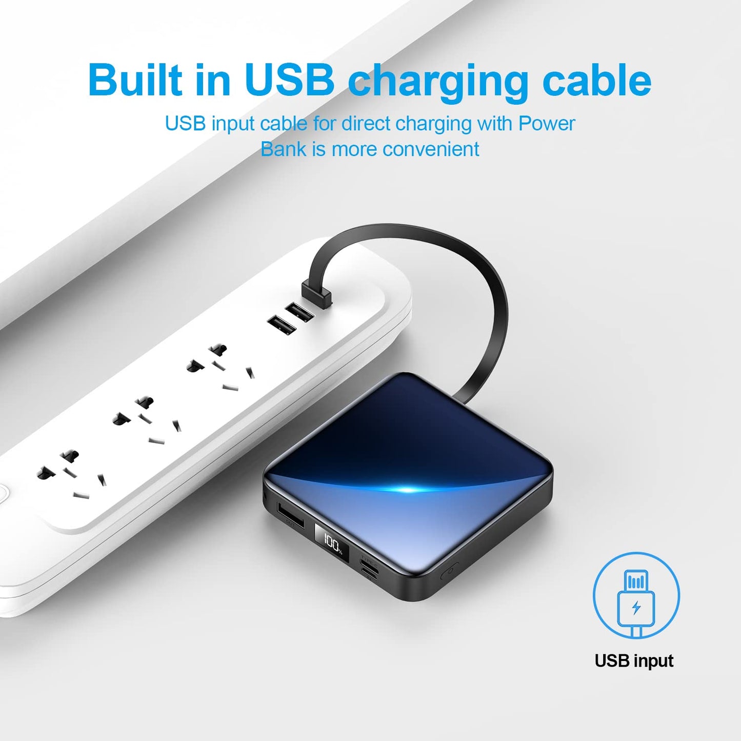 Portable Charger with Built-in Cable,12000mAh 22.5W Fast Charging Small Power Bank,USB C Input/Output with Smart LED Display,External Battery Pack for iPhone,Tablet,Samsung