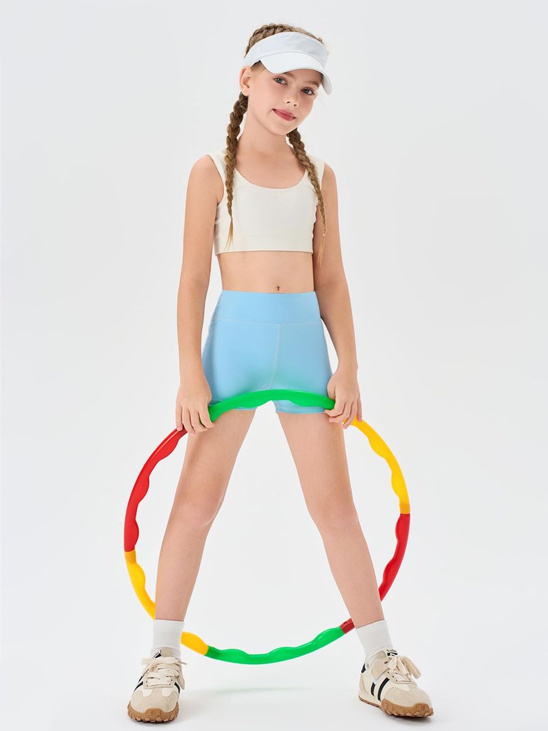 Haloumoning Girls Athletic Shorts Kids High Waisted Yoga Dance Biker Shorts Comfy Gymnastics Shorts 5-14Y Sky Blue