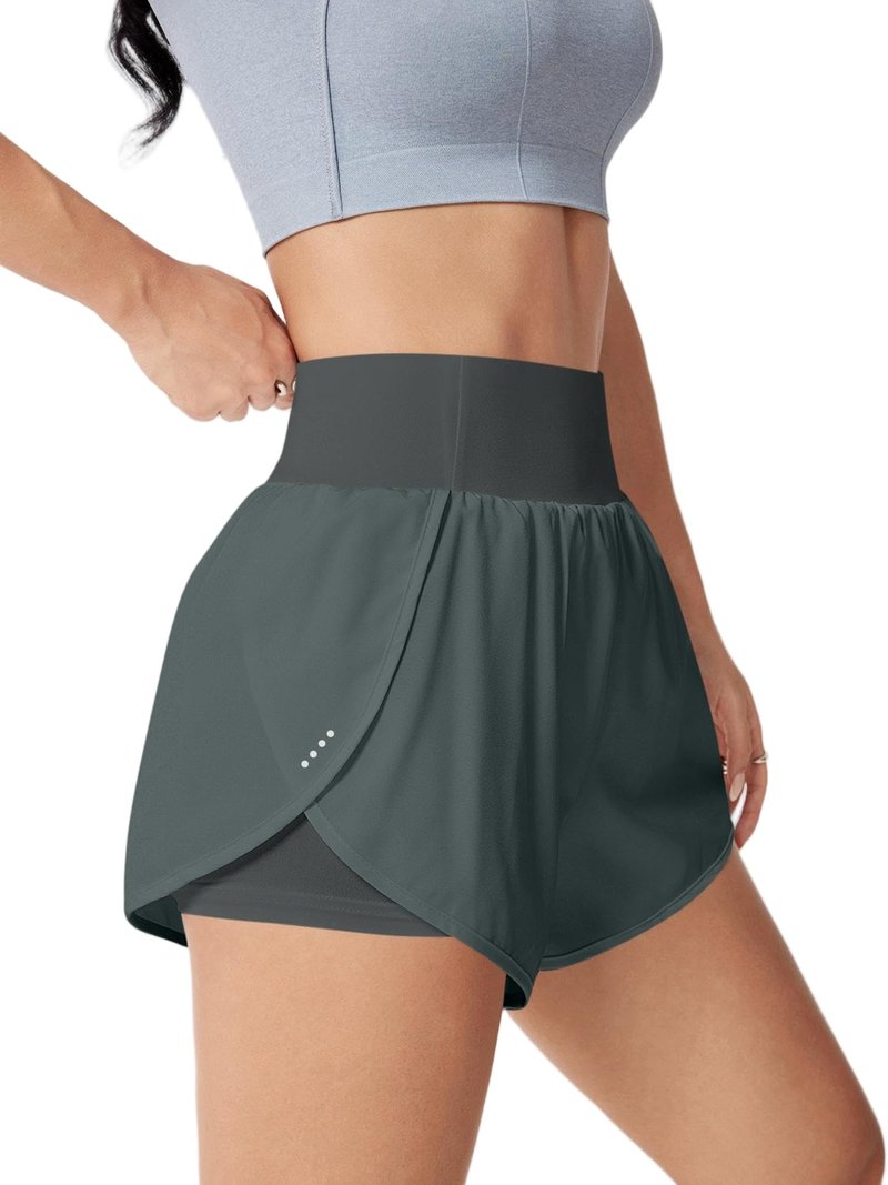 LALA BIRDS Women's Athletic Running Shorts High Waisted with Pockets, Women 3" Workout Dolphin Gym Yoga Beach Shorts (US, Alpha, Medium, Regular, Regular, Dark Grey)