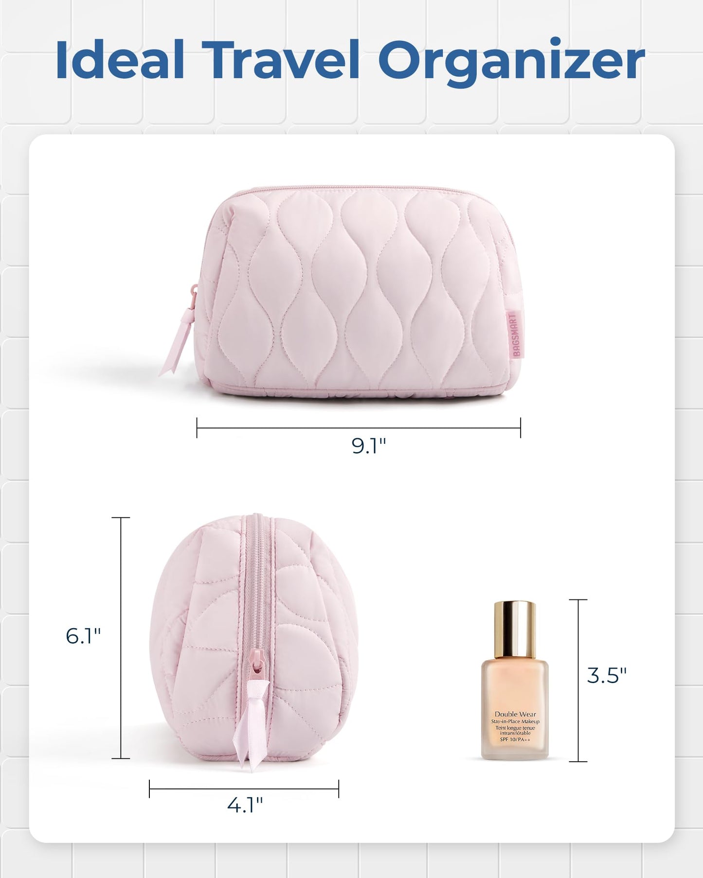 BAGSMART Makeup Bag, Travel Cosmetic Bag, Puffy Padded Make Up Bag for Women, Makeup Organizer Case, Wide-open Pouch Purse, Travel Essentials, Toiletries Accessories Brushes, Black