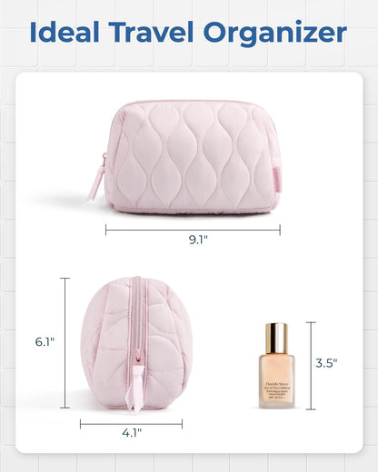 BAGSMART Makeup Bag, Travel Cosmetic Bag, Puffy Padded Make Up Bag for Women, Makeup Organizer Case, Wide-open Pouch Purse, Travel Essentials, Toiletries Accessories Brushes, Black