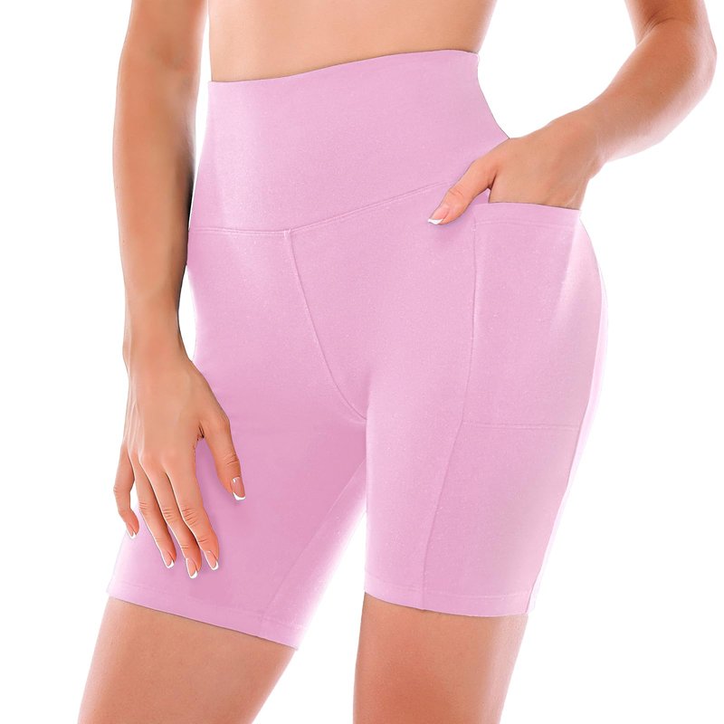 Ipletix Biker Shorts with Pockets for Women - 6'' High Waisted Womens Yoga Gym Athletic Running Workout Shorts Pink LXL